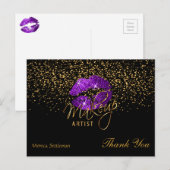 Makeup Artiest Paars Lips op Black Briefkaart (Voorkant / Achterkant)