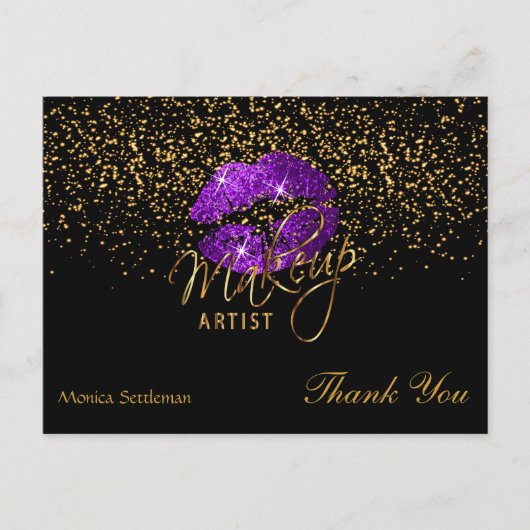 Makeup Artiest Paars Lips op Black Briefkaart (Voorkant)