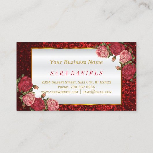 Makeup artiest - Red Rose Glitter Lip Design Visitekaartje (Achterkant)