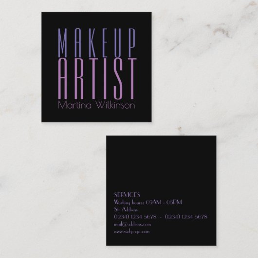 Makeup artiest reus text letters cover vierkante visitekaartje (Voorkant / Achterkant)