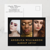 Makeup Artist 3 Foto Business Gold Briefkaart (Voorkant / Achterkant)