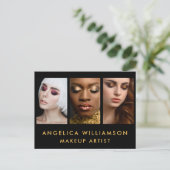 Makeup Artist 3 Foto Business Gold Briefkaart (Staand voorkant)