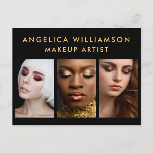 Makeup Artist 3 Foto Gold Business Briefkaart (Voorkant)