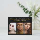 Makeup Artist 3 Foto Gold Business Briefkaart (Staand voorkant)