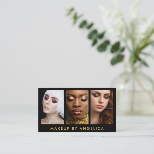 Makeup Artist 3 Foto Gold Visitekaartje (Staand voorkant)
