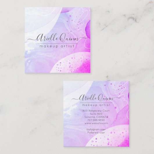 Makeup Artist Abstracte Waterverf Vormen Vierkante Visitekaartje (Voorkant / Achterkant)