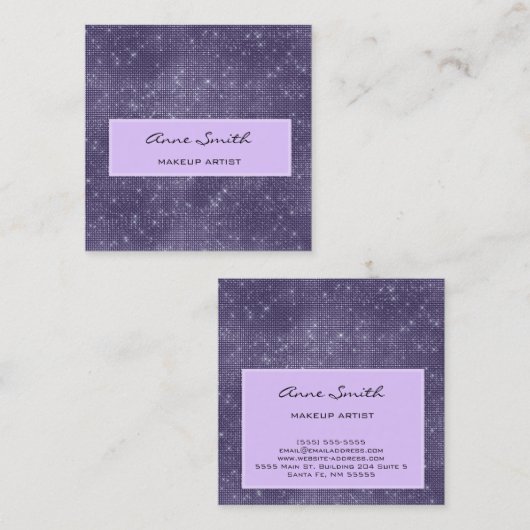 Makeup Artist Amethyst Glitter Diamond Sparkle Vierkante Visitekaartje (Voorkant / Achterkant)