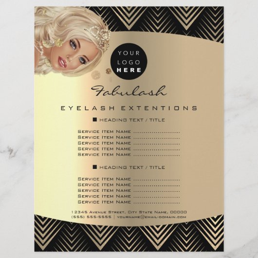 Makeup Artist Beauty Gold Black Haar Prijzen Flyer (Voorkant)