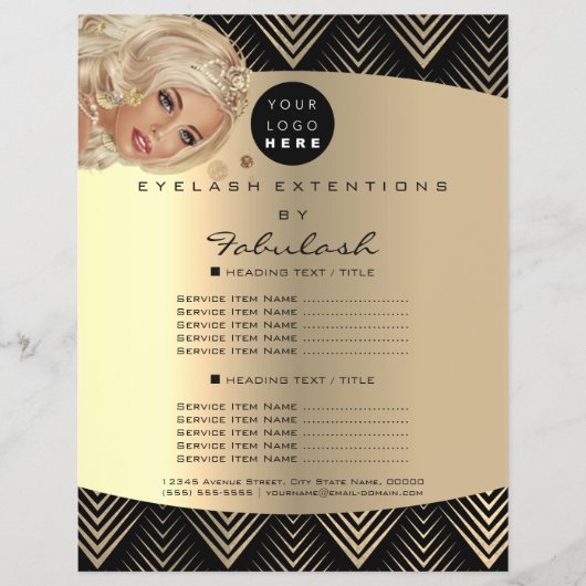 Makeup Artist Beauty Gold Black Haar Prijzen Flyer (Voorkant)