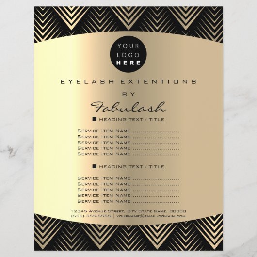 Makeup Artist Beauty Gold Black Logo Flyer-prijzen Flyer (Voorkant)