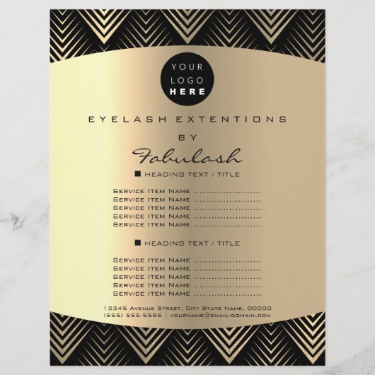 Makeup Artist Beauty Gold Black Logo Flyer-prijzen Flyer (Voorkant)