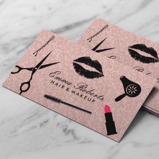 Makeup Artist Beauty Hair Salon Roos Gold Glitter Visitekaartje