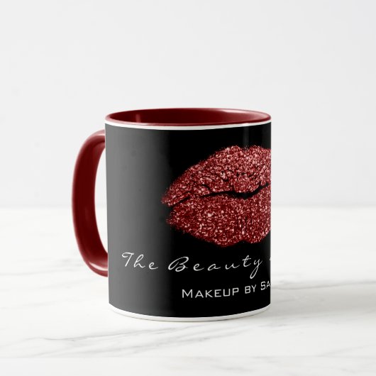 Makeup Artist Beauty Kiss Lip Bordeaux Red Glitter Mok (Voorkant links)