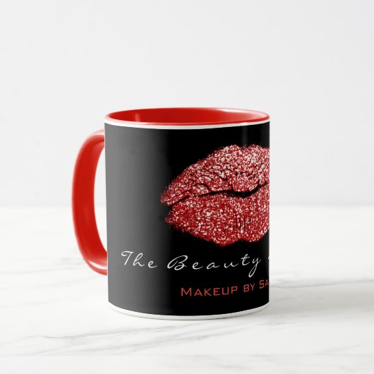 Makeup Artist Beauty Kiss Lips Red Black Glitter Mok (Voorkant links)