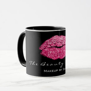 Makeup Artist Beauty Kiss Lips Roze Zwarte Glitter Mok