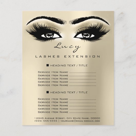 Makeup Artist Beauty Lash Glitter Price List Eyes Flyer (Achterkant)