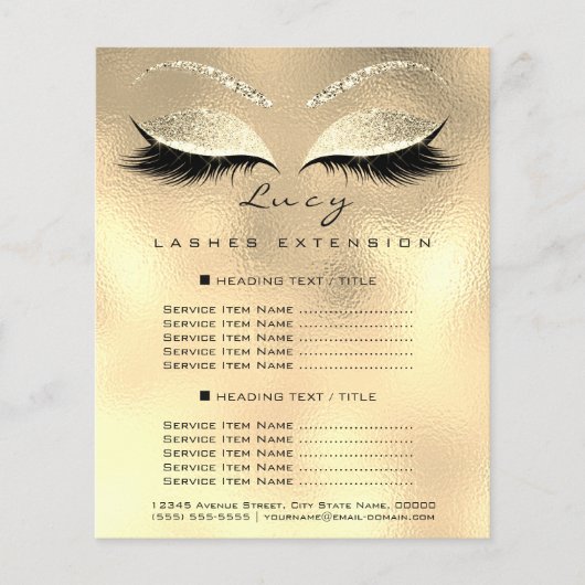 Makeup Artist Beauty Lash Glitter Price List Gold Flyer (Voorkant)