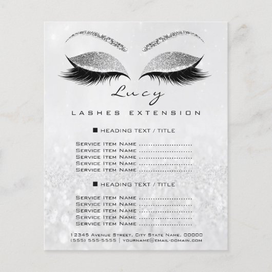 Makeup Artist Beauty Lash Glitter Price List Gray1 Flyer (Voorkant)