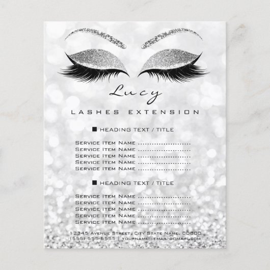 Makeup Artist Beauty Lash Glitter Price List Lucy Flyer (Voorkant)