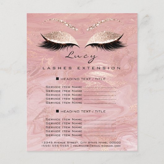 Makeup Artist Beauty Lash Glitter Price List Marbl Flyer (Achterkant)