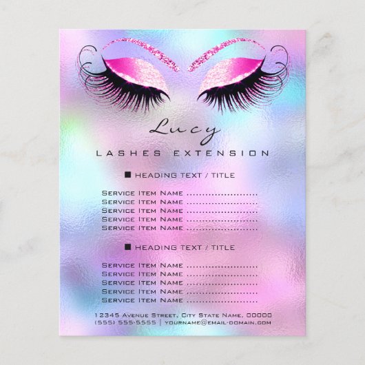 Makeup Artist Beauty Lash Glitter Price List Roze Flyer (Voorkant)