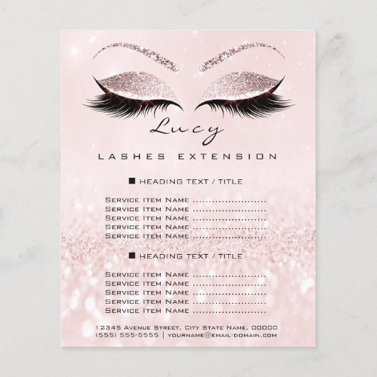 Makeup Artist Beauty Lash Glitter Price List Roze Flyer (Achterkant)