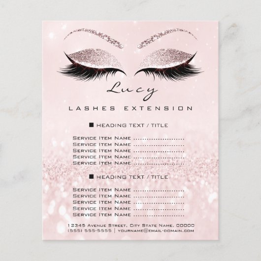 Makeup Artist Beauty Lash Glitter Price List Roze Flyer (Voorkant)