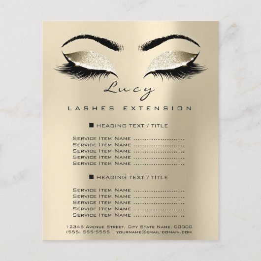 Makeup Artist Beauty Lash Glitter Price List Sepia Flyer (Achterkant)