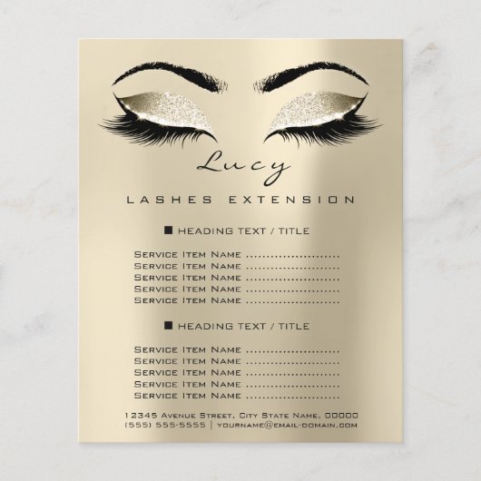 Makeup Artist Beauty Lash Glitter Price List Sepia Flyer (Voorkant)