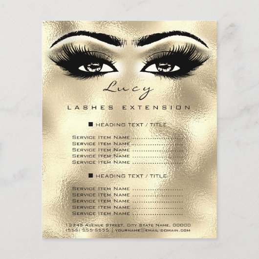 Makeup Artist Beauty Lashes Gold Price List Eyes Flyer (Achterkant)