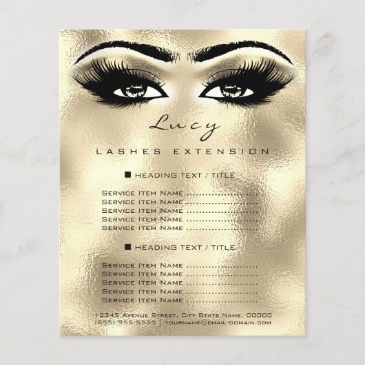 Makeup Artist Beauty Lashes Gold Price List Eyes Flyer (Voorkant)