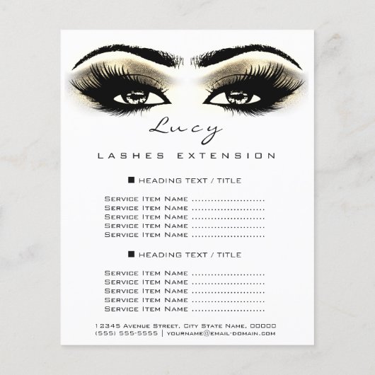 Makeup Artist Beauty Lashes Gold Price List White Flyer (Achterkant)