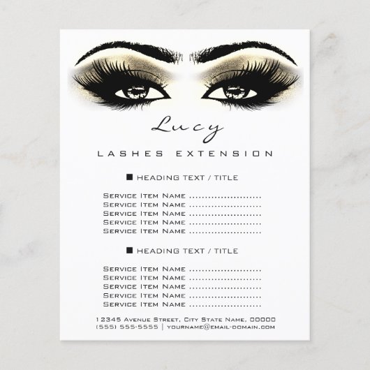 Makeup Artist Beauty Lashes Gold Price List White Flyer (Voorkant)