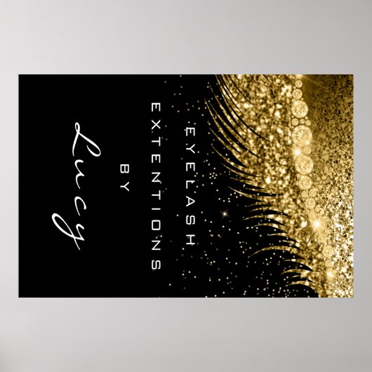 Makeup Artist Beauty Lashes Golden Confetti Black Poster (Voorkant)