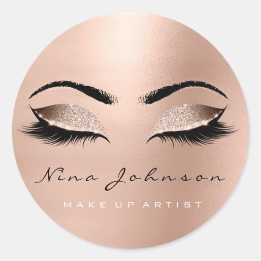 Makeup Artist Beauty Roos Gold Eye Glitter Lashes Ronde Sticker (Voorkant)