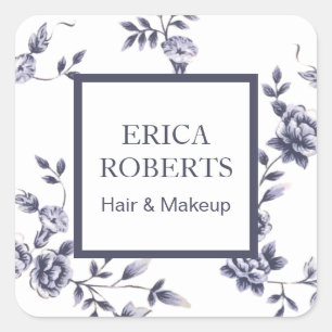 Makeup Artist Beauty Salon Blue Floral Vierkante Sticker