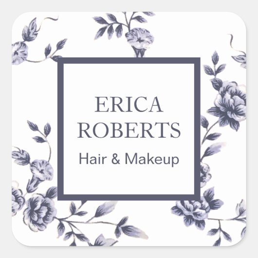 Makeup Artist Beauty Salon  Blue Floral Vierkante Sticker (Voorkant)