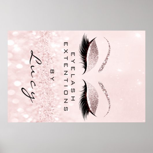 Makeup Artist Beauty Salon Eyebrow Pink Glitter Poster (Voorkant)