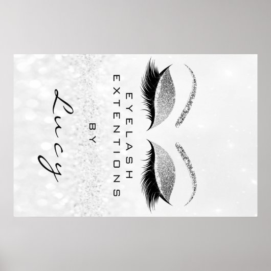 Makeup Artist Beauty Salon Eyebrow Silver Glitter Poster (Voorkant)