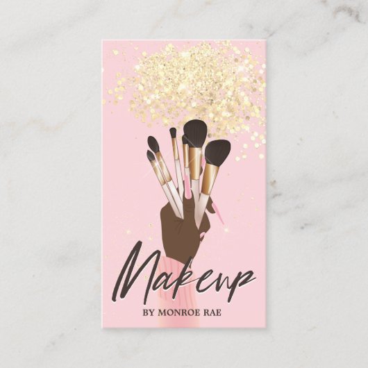 Makeup Artist Beauty Salon Glam Pink Gold glitter Visitekaartje (Voorkant)