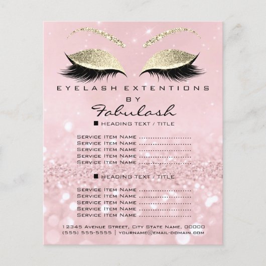 Makeup Artist Beauty Salon Glitter Flyer Pink Gold (Voorkant)