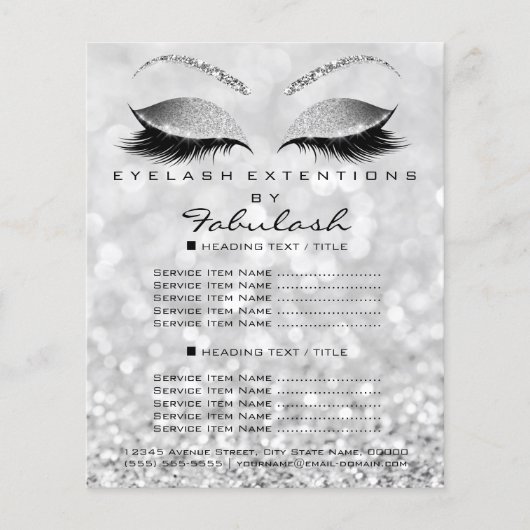 Makeup Artist Beauty Salon Glitter Flyer Silver (Voorkant)