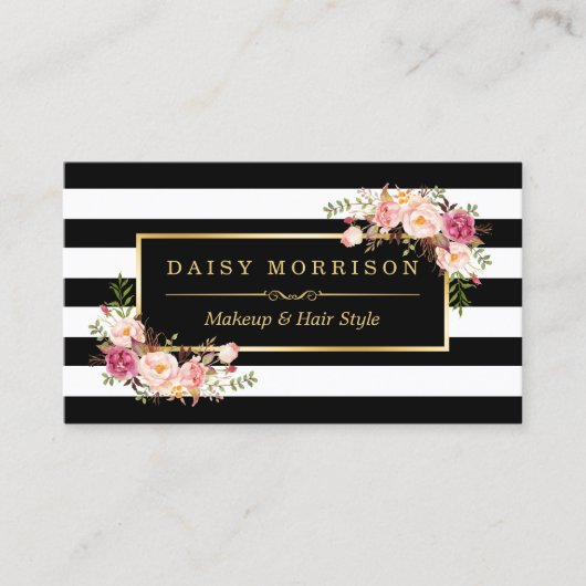 Makeup Artist Beauty Salon Gold Floral Visitekaartje (Voorkant)