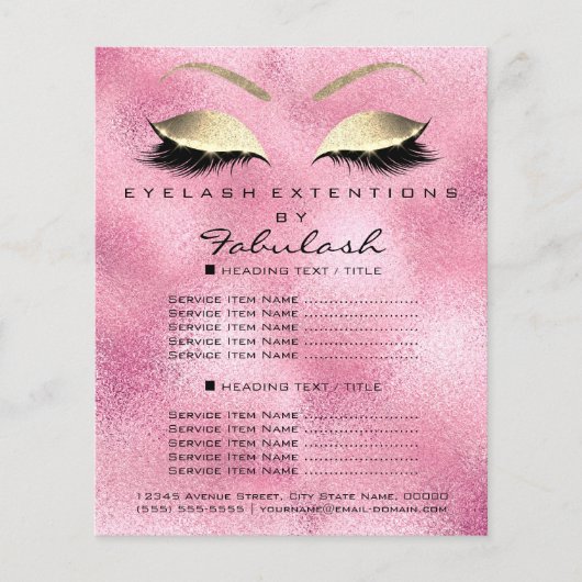 Makeup Artist Beauty Salon Gold Glitter Flyer Roze (Voorkant)