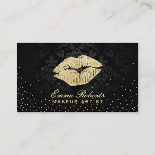 Makeup Artist Beauty Salon Gold Kiss Black Damask Visitekaartje
