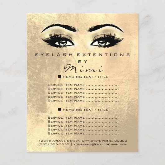 Makeup Artist Beauty Salon Lash Flyer Faux Gold (Voorkant)