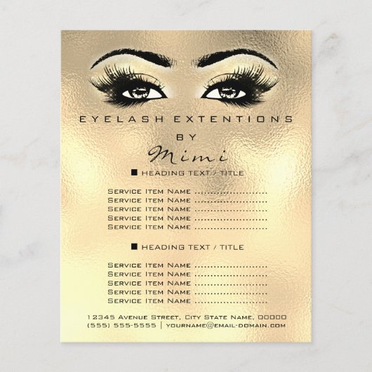 Makeup Artist Beauty Salon Lashes Flyer Faux Gold (Voorkant)