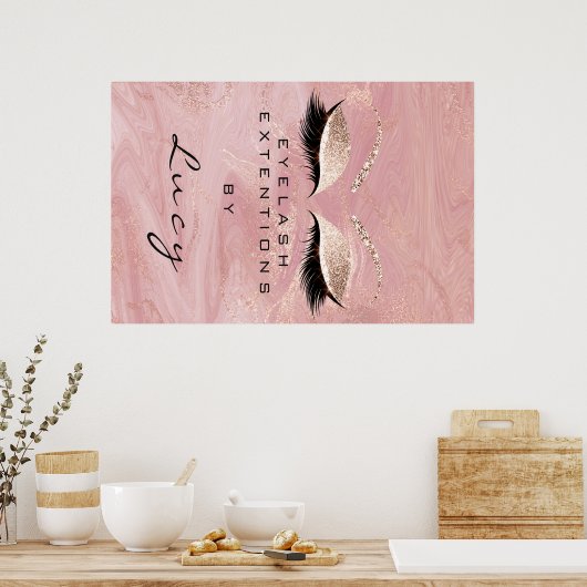 Makeup Artist Beauty Salon Lashes Roze Glitter Poster (Keuken)