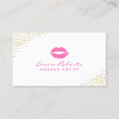 Makeup Artist Beauty Salon Pink Lips Gold Confetti Visitekaartje (Voorkant)