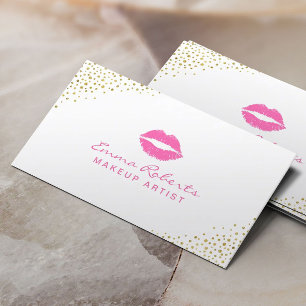 Makeup Artist Beauty Salon Pink Lips Gold Confetti Visitekaartje
